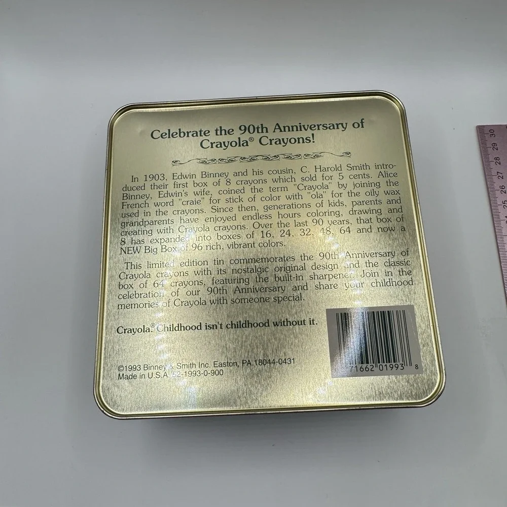 VTG Crayola‎ 90th Anniversary 1903 1993 Tin Box 64 Count Crayons Storage Case